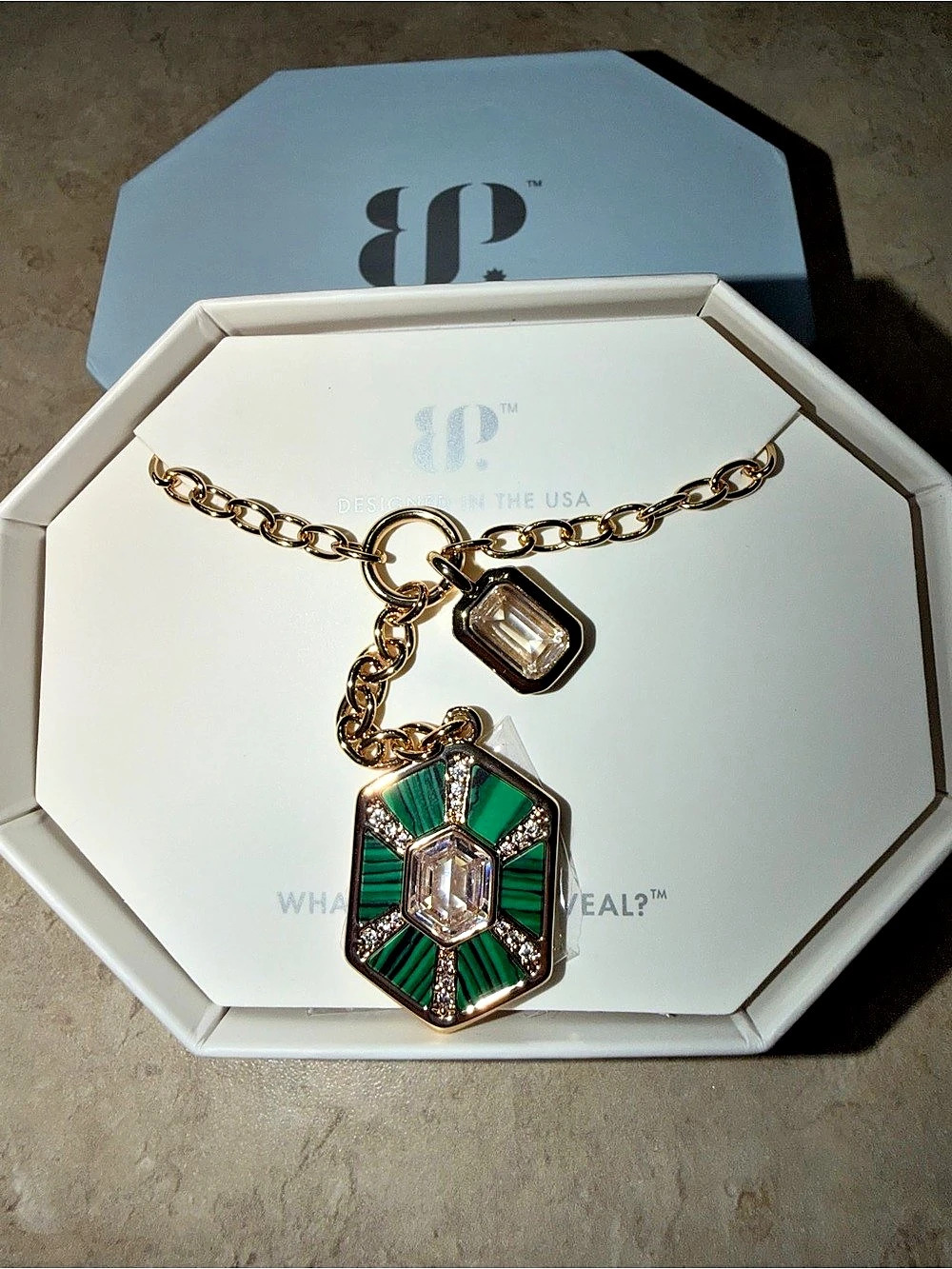 Bomb Party Necklace-Showstopper Malachite Magnesite & Diamond CZ on Gold